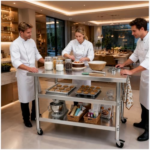 Stainless steel kitchen prep and work table with Wheels,51x24in,Multi-Size by Unknown