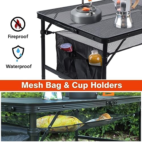 JOUYEK Folding Grill Table, 4x2 FT Portable Camping Height Adjustable Table - Image 3