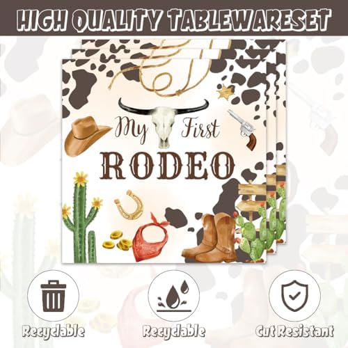 40pcs My First Rodeo Birthday Party Decoration Western Cowboy Rodeo Theme Party Desserts Paper Plates and Napkins for Birthday Baby Shower - Image 3