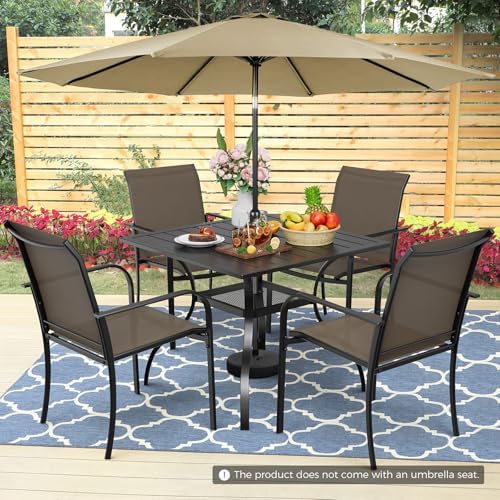 Incbruce 6-Piece Patio Furniture Set with Brown Umbrella, Patio Table and Chairs Set of 4 Textilene Chairs and Square Table with Umbrella Hole for Garden, Deck and Backyard (Brown) - Image 4