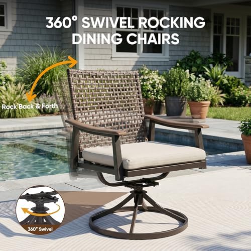NATURAL EXPRESSIONS 5 Piece Outdoor Dining Set,Rattan Swivel Rocking Chairs - Image 4