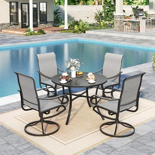 Sophia & William Patio Dining Set for 4, Round Table & Grey Swivel Chairs by SophiaWilliam