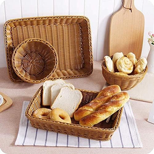 Yarlung 3 Pack Imitation Rattan Woven Bread Baskets, 11.8 x 7.8 Inch Plastic Wicker Fruit Baskets for Food Serving, Vegetables, Kitchen, Restaurant, Outdoor, Brown - Image 4