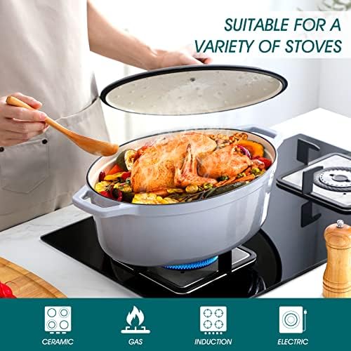vancasso 9.3 Qt Oval Enameled Cast Iron Dutch Oven with Lid, Grey - Image 3