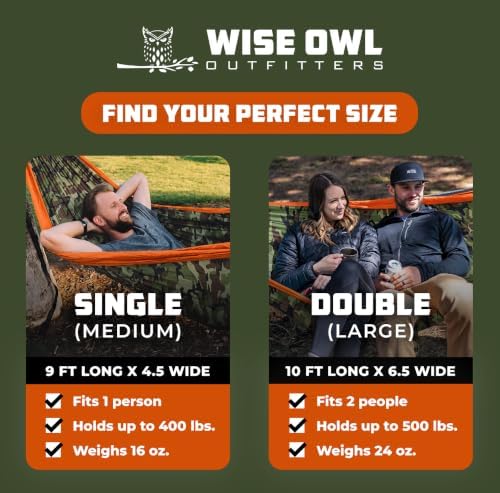 Wise Owl Outfitters Camping Hammock – 400lbs Portable Hammock with Tree Straps - Travel, Backpacking, Hiking, Outdoors Camping Gear - Single - Image 2