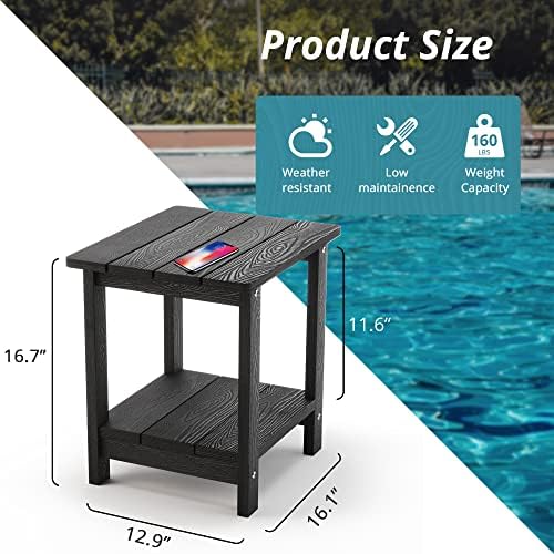 LUE BONA Outdoor Side Table, 2-Tier HDPS Small Patio Table, Black - Image 3