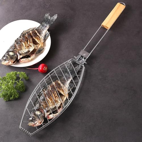 Fish Grilling Basket Fish Holder Kabob Salmon Shrimp Seafood Cage Rack with Oil Brushes - Image 7