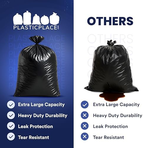 Plasticplace 95-96 Gallon Heavy Duty Black Trash Bags - Contractor Grade, Extra Large Garbage Bags for Construction & Outdoor Trash Cans, 1.2 Mil Thick, 61” x 68” (15 Count Roll) - Image 5
