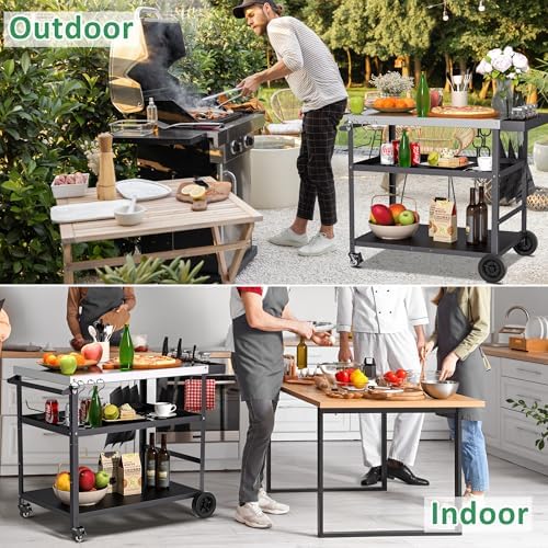 Spurgehom Outdoor Grill Cart, Pizza Oven Stand Table with Wheels - Image 7