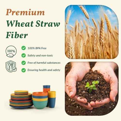 40-Piece Unbreakable Plastic Wheat Straw Dinnerware Set - Multi Color, 8-Person Dish Set for Dinner, Plates, Bowls, Cups & Appetizer Plates - Perfect for Outdoor Camping - Image 3