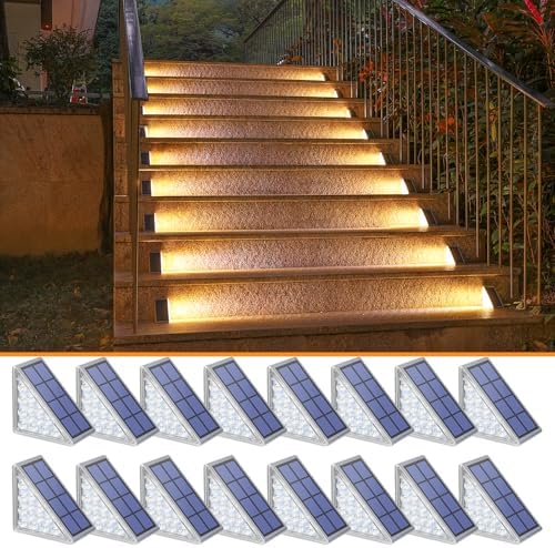 NIORSUN Solar Step Lights,16 Pack Warm White Solar Stair Lights Outdoor Waterproof IP67 Auto On Off,Solar Lights for Steps,Stair,Patio,Yard,Porch,Front Door,Sidewalk,Deck Decor by NIORSUN