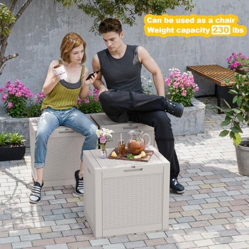 PatioZen 31 Gallon Wicker Pattern Resin Deck Box, Lockable Patio Outdoor Storage Box for Furniture, Garden Tools and Tools Storage, Waterproof Outside Storage Box (Grey) - Image 4