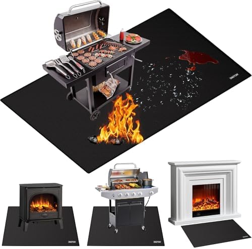 ENGPOW Large 90 x 48 inches Under Grill Mat for Outdoor Grill, Double-Sided Fireproof Indoor Fireplace Mat Fire Pit Mat, Oil-Proof Waterproof BBQ Mat for Deck Patio Lawn,Reusable and Easy to Clean by ENGPOW