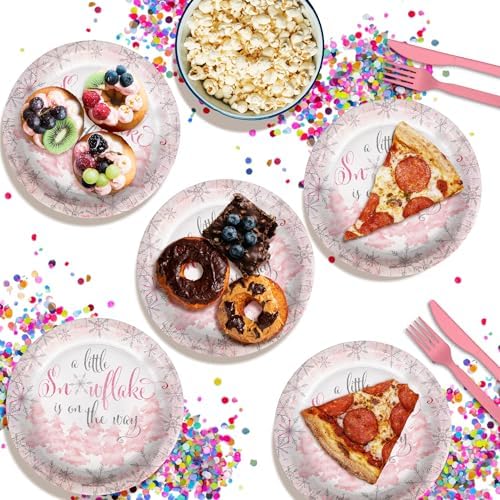 Birthday Galore A Little Snowflake is On The Way Girl's Baby Shower - 32 Piece Disposable Party Supplies - Winter Baby Shower Decorations - Round Party Plates - Large 9" Paper Plates In Bulk - Image 5