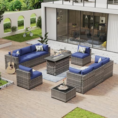 Aoxun 11 Piece Patio Furniture Set with 44" Fire Pit Table by Aoxun