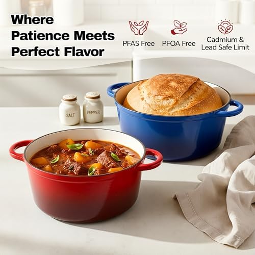 4.5 Quart Dutch Oven Pot with Lid, Non Stick Enameled Cast Iron Dutch Oven for Bread Baking,Heavy-Duty, Oven Safe Ceramic Cookware Up to 500°F for Baking, Braising, Stews, Roasting, Red - Image 2