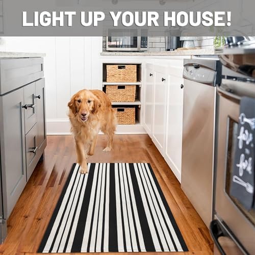 IOHOUZE 2.3x3.6 Striped Outdoor Door Mat, Washable Porch Rug, Black White - Image 3