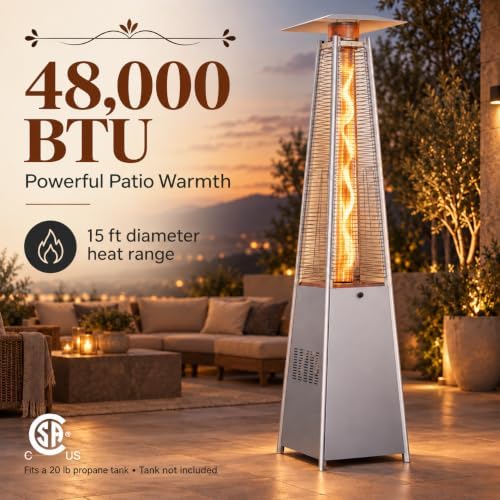 48,000 BTU Pyramid Patio Heater with Cover, Silver - Image 2