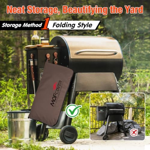 Foldable Grill Cover for Pit Boss 820 Deluxe/Pro 850, Waterproof 600D Heavy Duty Wood Pellet Smoker Cover, Fade＆Tear Resistant Pellet Grill Cover for Z Grill 700 Series,Coffee - Image 2