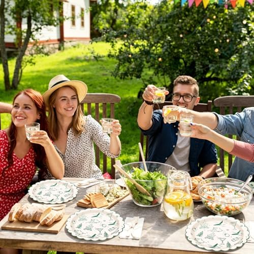JarThenaAMCS 40Pcs Camp Bachelorette Party Paper Plates Summer Camping Theme Scalloped Disposable Plate Green Dessert Salad Plate for Wedding Bridal Shower Birthday Party Decor, 9 Inch - Image 7