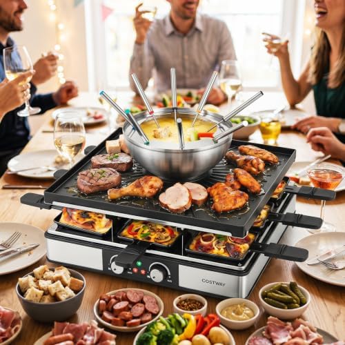 COSTWAY Raclette Table Grill & Fondue Pot, 1800W Electric Grill, 8 People - Image 2