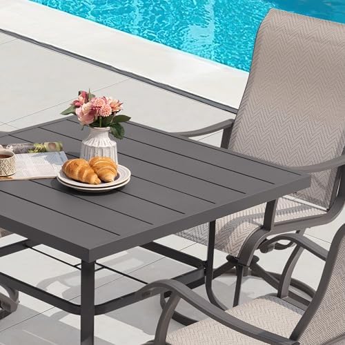 NUU GARDEN 37" Outdoor Patio Table, Square Steel Slat Dining Table for 4 with 1.57" Umbrella Hole, Powder-Coated Iron Frame and Slatted Top for Patio, Garden and Balcony, Gray - Image 6
