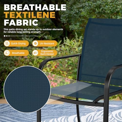 Incbruce 8 Pieces Patio Dining Set with Sky Blue Umbrella, Outdoor Dining Set of 6 Textilene Chairs and Rectangle Table with Umbrella Hole for Backyard, Garden, and Poolside (Blue) - Image 6