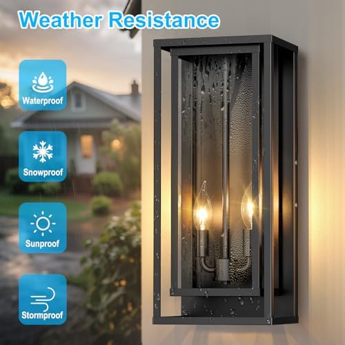 Large Outdoor Wall Lanterns, 18” Exterior Waterproof Rectangular Sconce - Image 3