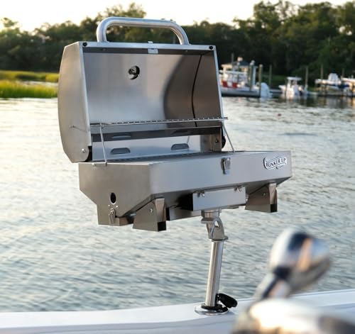 Bunker Up Fishin Stainless Steel Boat Grill with Rod Holder Mount - Great for Boating and Camping - Portable Tabletop BBQ Grill, 12000 BTU Burner, 277 sq.in Grilling Space and 87 sq.in Warming Rack - Image 2