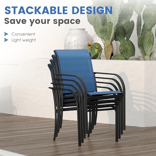 VICLLAX Patio Table and Chair Set of 10, All Weather Metal Round Outdoor Dining Furniture Set-59.9" Round Outdoor Table and Chairs, Black Tabletop - Image 4