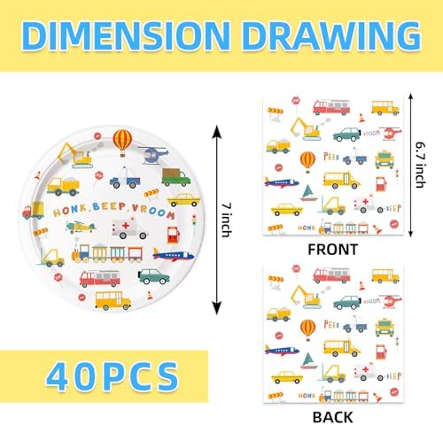 40pcs Engineering Vehicle Birthday Party Supplies Truck Birthday Plates Napkins for Kid Boys 2th Birthday Transportation Party Decoration Supplies,Suitable for 20 Guests - Image 2