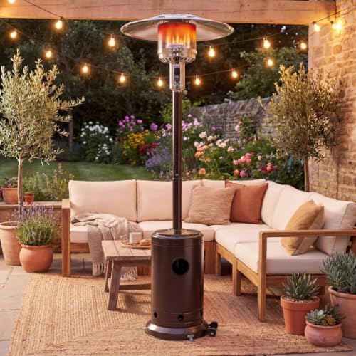COSTWAY Outdoor Patio Heater, 47476 BTU Propane Heater with Stainless Steel Burner and Wheels, Triple Protection System, Standing Portable Outside Heater for Porch, Deck, Home and Commercial, Bronze - Image 2