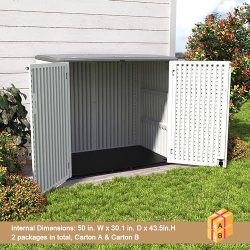 KINYING Horizontal Outdoor Storage Shed,47 Cu.ft Resin Outdoor Storage Cabinet Waterproof for Garden/Patio/Backyards - Image 6