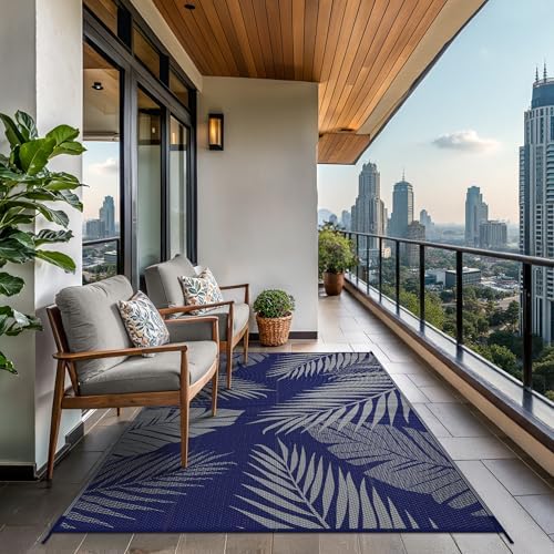 GENIMO Outdoor Rug, Waterproof Plastic Rugs for Patio, 6'x9' Blue Grey - Image 4