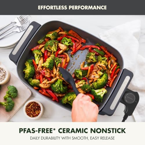 GreenPan Advanced 12” X 15” Electric Skillet with Lid, 7QT Capacity for Family Meals, Ceramic Nonstick PFAS-Free Coating, Fry, Sauté, Steam, Simmer, Sear, Stir Fry, Dishwasher Safe, Graphite - Image 3