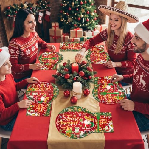 Feliz Navidad Spanish Christmas Party Dinnerware Set 96pc - Image 6