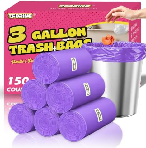 Small 3 Gallon Trash Bags Unscented, 0.78 Mil, Purple, 150 Count by TFORING%C2%AE