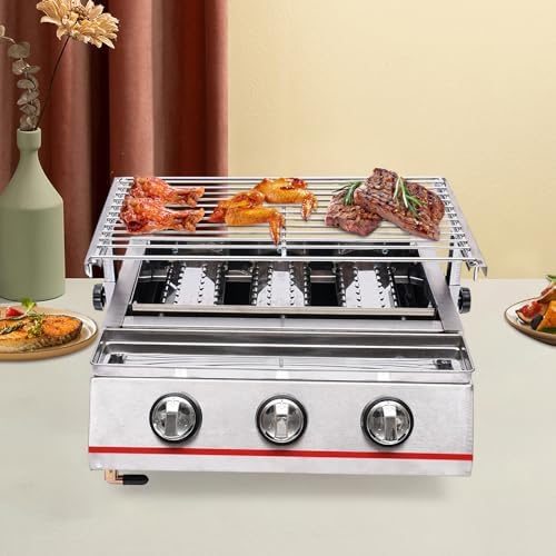 3-Burner BBQ Gas Grill, Drop-in Grill Outdoor Camping Tabletop Cooker, Rotisserie Grill Kit Barbecue Grid with Steel Cover, 2800Pa(Style 5) - Image 6