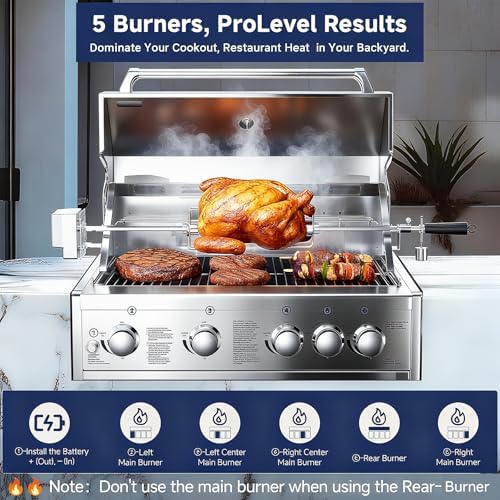 BODEGA Stainless Steel Outdoor Kitchen Propane Gas Grill and Outdoor Kitchen Cabinets for BBQ with 2 Drawers and Propane Tank Storage,Thermometer & Rotisserie Chicken Fork Kit, Seaside BBQ, Camping. - Image 4