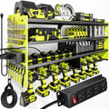 POKIPO Upgrade Power Tool Organizer Wall Mount with Charging Station,4 Layer Heavy Duty Metal Storage Rack Loads 600lbs with 8 Cordless Drill Holder,4 Outlet Power Strip Battery Utility Rack for Man by POKIPO