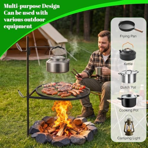 Foldable 24“ Campfire Grill Grate-Portable Round Fire Pit Grill Grate - Image 6