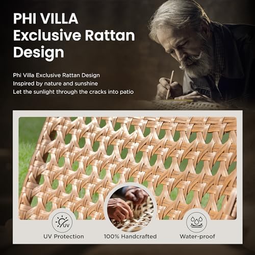PHI VILLA 4 Piece Brown Wicker Patio Furniture Set with Beige(Round Hole) - Image 3