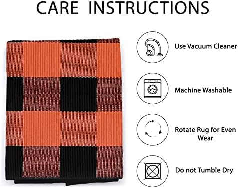 IOHOUZE Fall Buffalo Plaid Outdoor Rug 3x5, Washable, Black Orange - Image 5