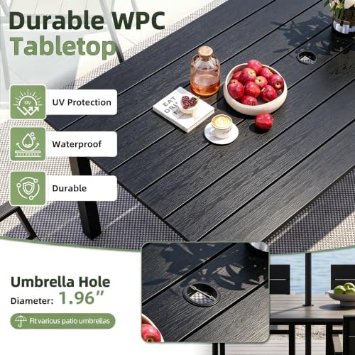 LazySunsets Outdoor Dining Set with Umbrella Hole (Blacky, 7 Piece) - Image 3