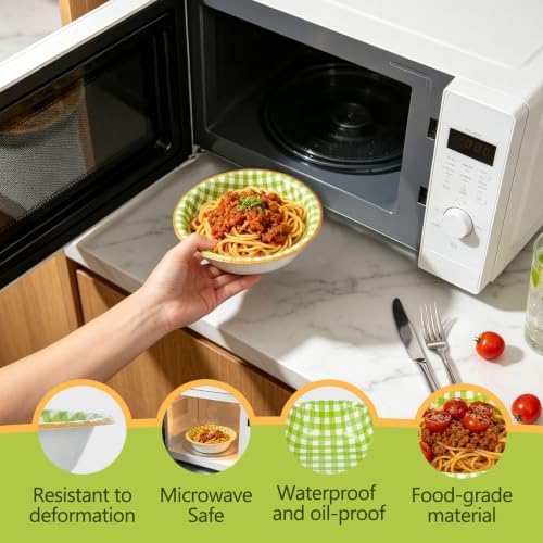 50 Pcs Small Paper Bowls, 8 oz Disposable Gingham Bowls, Soak Proof, Cut Proof, Microwave Safe Compostable Checkered Bowl for Ice Cream, Snack, Buffalo Plaid Birthday Party Supplies (Green) - Image 2
