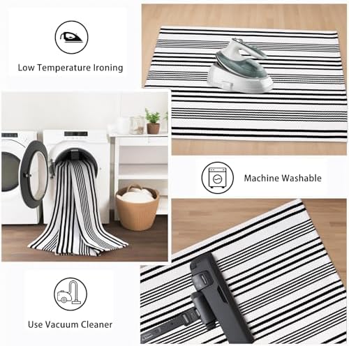 Fall Front Door Mat 3'x5', Cotton Woven Washable Striped Outdoor Rug - Image 5