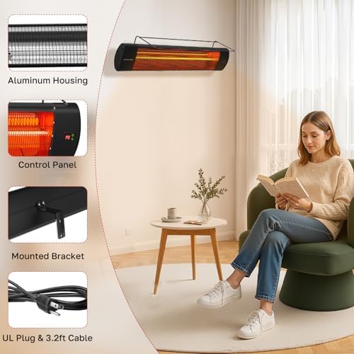 ThermoMate Infared Patio Heater for Outdoor with Tripod, Electric 1500W IP65 Waterproof with Remote, 3 Heating Levels & 24H Timer for Restaurant Backyard, Plug-in 120V Black - Image 6