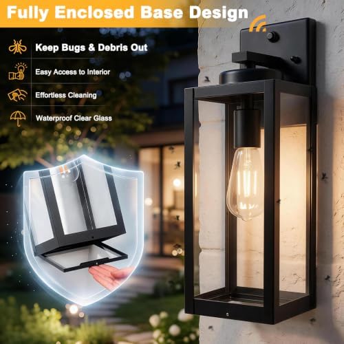 16" Enclosed Dusk to Dawn Outdoor Light Fixture, Modern Outside Porch Light - Image 2