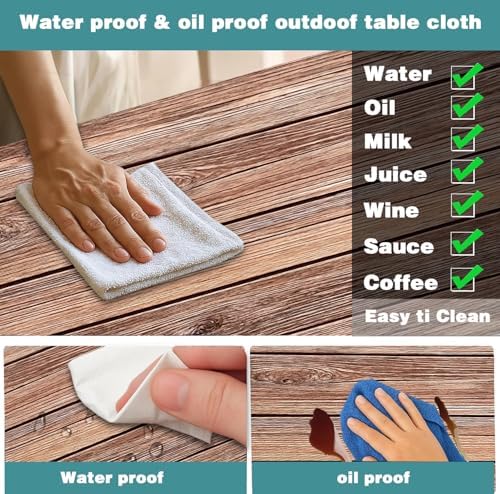 Picnic Table Cover with Bench Covers Camping Essentials Farmhouse Outdoor Table Covers Wood Grain Waterproof Windproof Fitted Tablecloth Cover with Elastic Edge for Indoor & Outdoor 3 PCS 30x60 Inch - Image 5