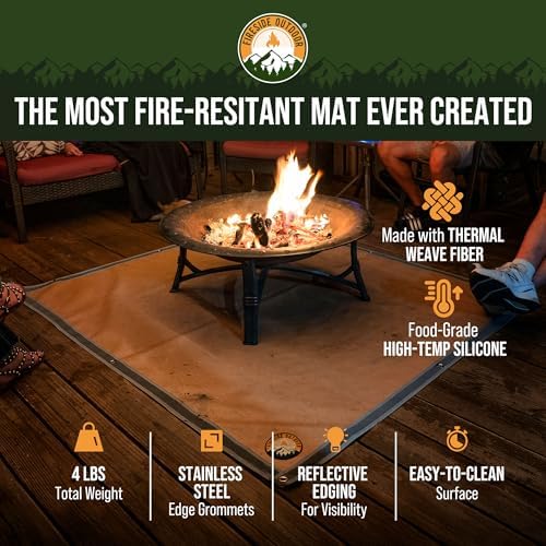 Fireside Outdoor Portable Fire Pit Mat for Under Grills - Under Grill Mats for Outdoor Grill Deck Protector, Solo Fire Pit Accessories, Fireproof Mats, BBQ Pits, Firepit - Ember Mat, 67"x60" - Image 2